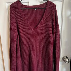 Burgundy V-Neck Knit Sweater